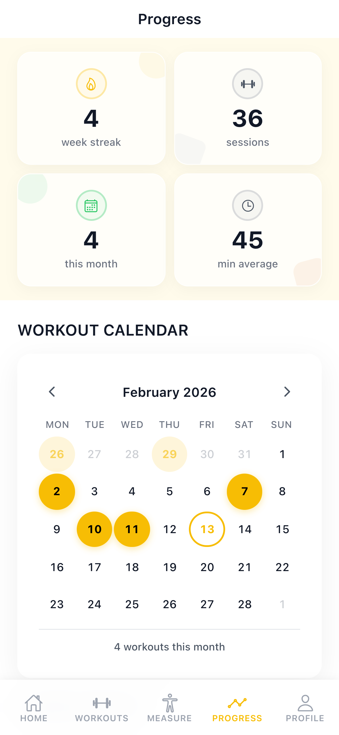 Progress tracking with calendar
